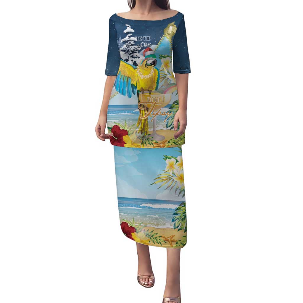 Funny Tropical Christmas Puletasi Tis The Season To Get Tipsy LT7 Long Dress Colorful - Polynesian Pride