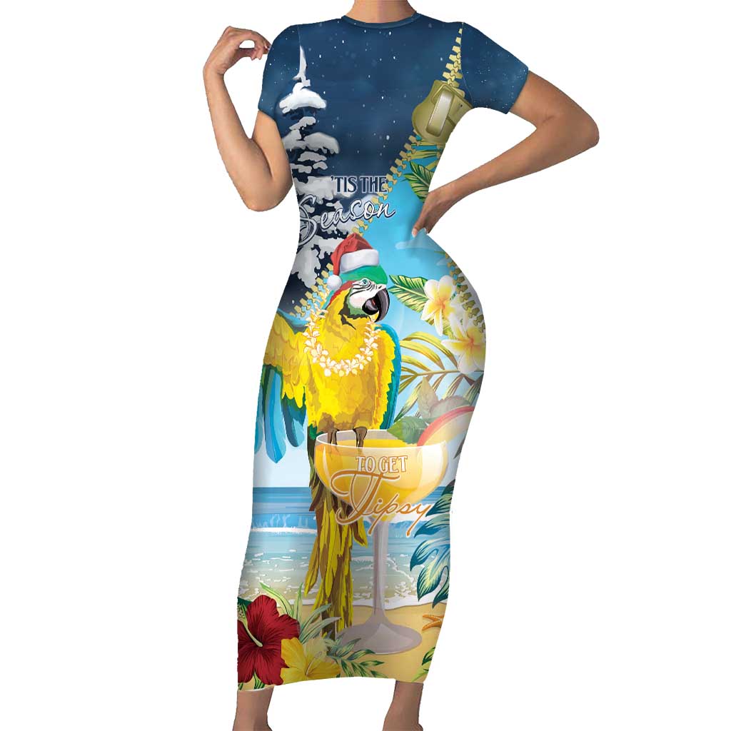 Funny Tropical Christmas Short Sleeve Bodycon Dress Tis The Season To Get Tipsy LT7 Long Dress Colorful - Polynesian Pride