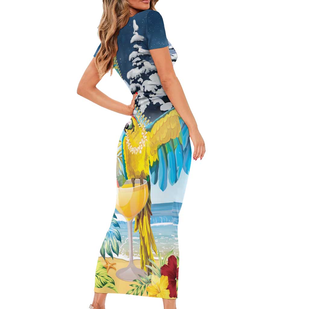 Funny Tropical Christmas Short Sleeve Bodycon Dress Tis The Season To Get Tipsy LT7 - Polynesian Pride