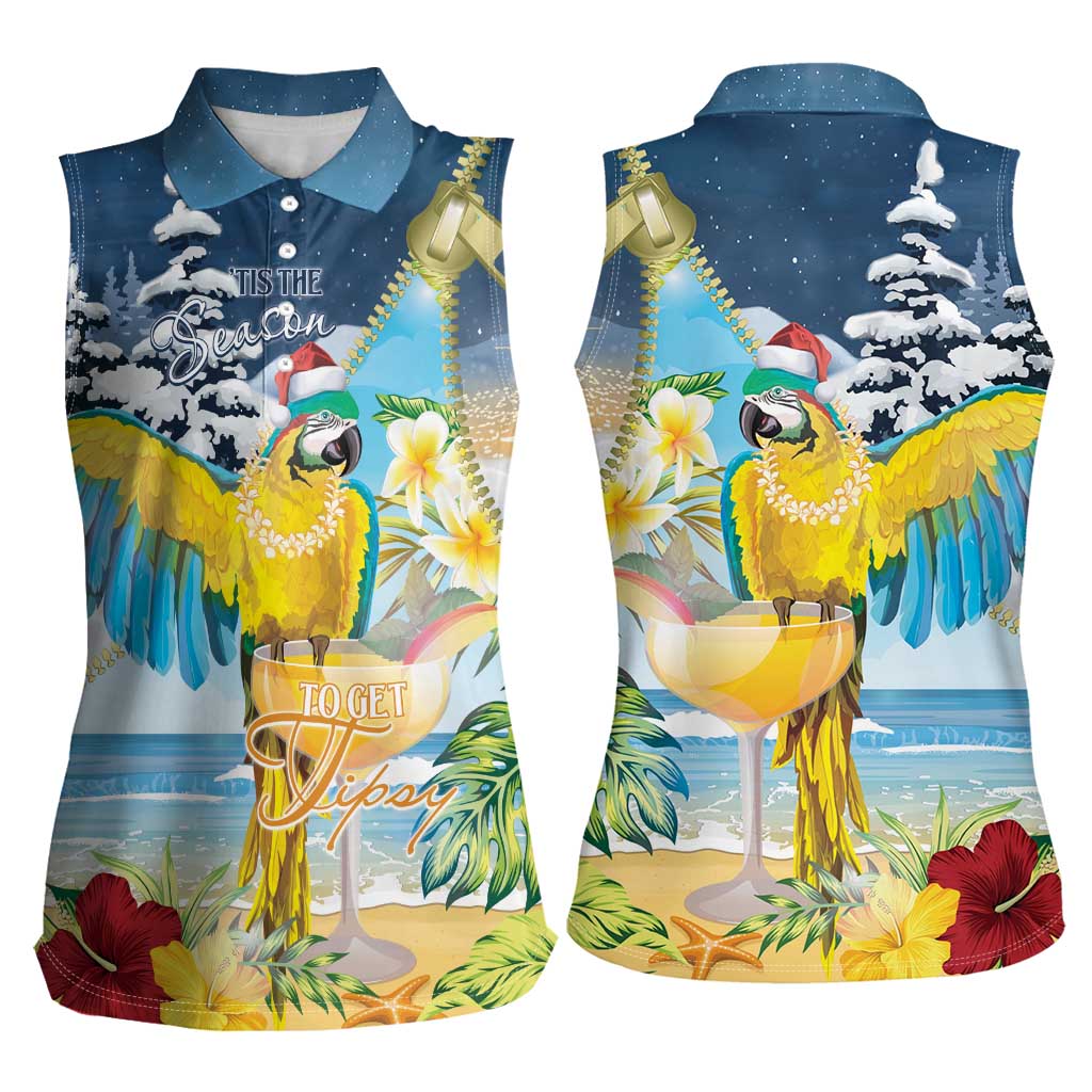 Funny Tropical Christmas Women Sleeveless Polo Shirt Tis The Season To Get Tipsy LT7 - Polynesian Pride
