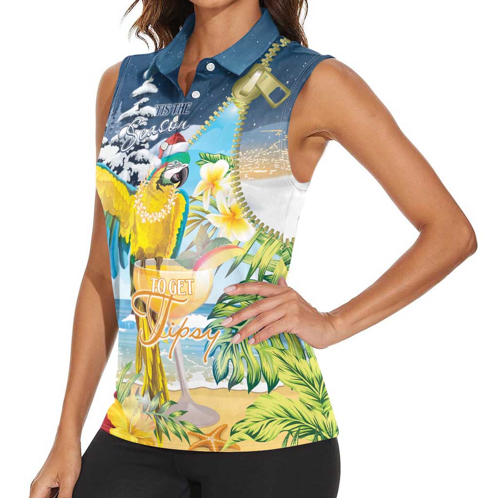 Funny Tropical Christmas Women Sleeveless Polo Shirt Tis The Season To Get Tipsy LT7 - Polynesian Pride