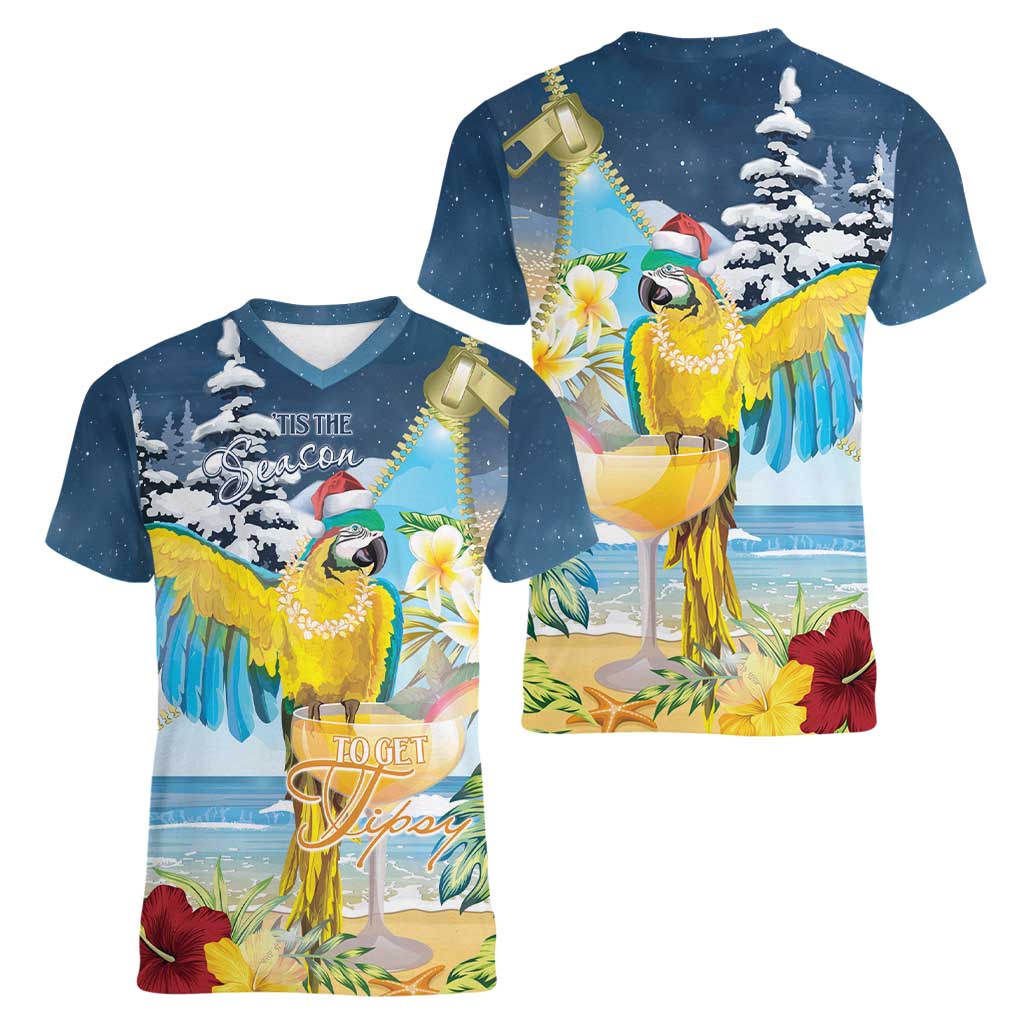 Funny Tropical Christmas Women V-Neck T-Shirt Tis The Season To Get Tipsy LT7 - Polynesian Pride
