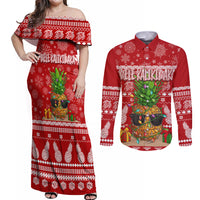 Hawaii Pineapple Christmas Couples Matching Off Shoulder Maxi Dress and Long Sleeve Button Shirt Mele Kalikimaka LT7 Red - Polynesian Pride