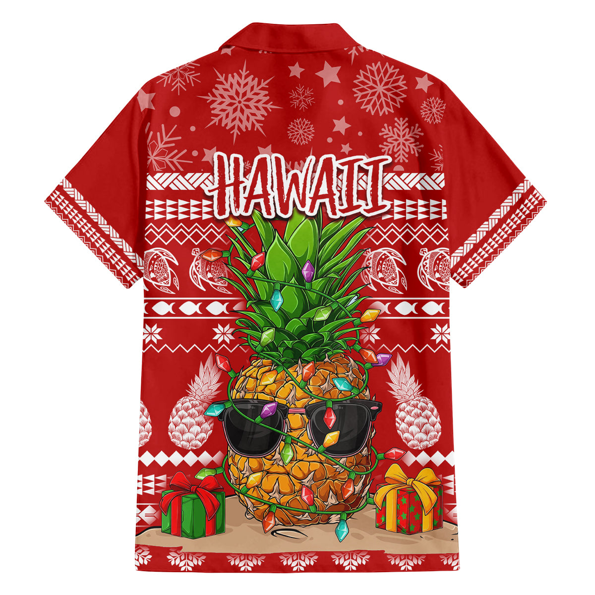 Hawaii Pineapple Christmas Family Matching Off Shoulder Long Sleeve Dress and Hawaiian Shirt Mele Kalikimaka LT7 - Polynesian Pride