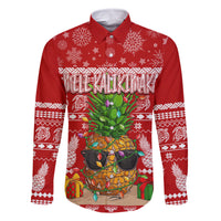 Hawaii Pineapple Christmas Family Matching Off Shoulder Short Dress and Hawaiian Shirt Mele Kalikimaka LT7 Dad's Shirt - Long Sleeve Red - Polynesian Pride