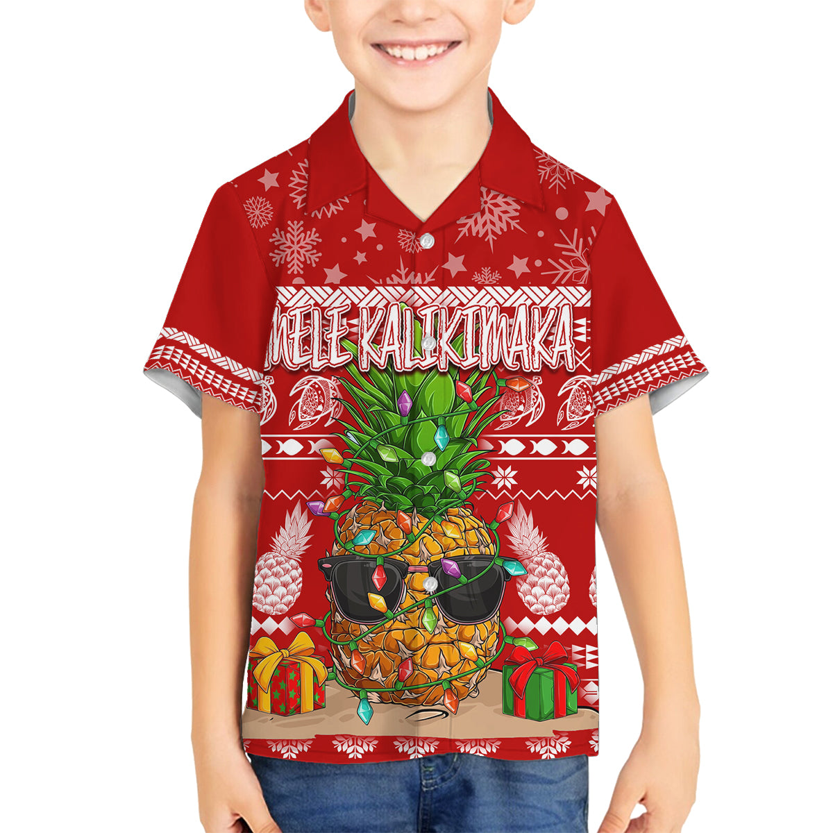 Hawaii Pineapple Christmas Family Matching Summer Maxi Dress and Hawaiian Shirt Mele Kalikimaka LT7 Son's Shirt Red - Polynesian Pride
