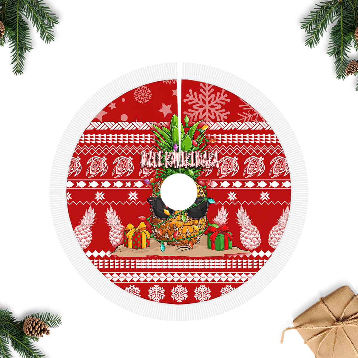Hawaii Pineapple Christmas Tree Skirt Mele Kalikimaka LT7 - Polynesian Pride
