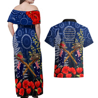 Anzac Couples Matching Off Shoulder Maxi Dress and Hawaiian Shirt Australia Aboriginal Mix New Zealand Slouch Hats LT7 - Polynesian Pride