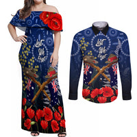 Anzac Couples Matching Off Shoulder Maxi Dress and Long Sleeve Button Shirt Australia Aboriginal Mix New Zealand Slouch Hats LT7 Blue - Polynesian Pride