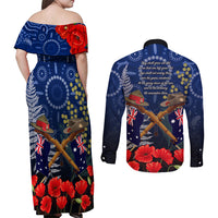 Anzac Couples Matching Off Shoulder Maxi Dress and Long Sleeve Button Shirt Australia Aboriginal Mix New Zealand Slouch Hats LT7 - Polynesian Pride
