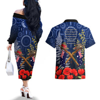 Anzac Couples Matching Off The Shoulder Long Sleeve Dress and Hawaiian Shirt Australia Aboriginal Mix New Zealand Slouch Hats LT7 - Polynesian Pride