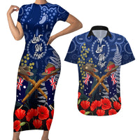 Anzac Couples Matching Short Sleeve Bodycon Dress and Hawaiian Shirt Australia Aboriginal Mix New Zealand Slouch Hats LT7 Blue - Polynesian Pride