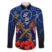 Anzac Family Matching Off Shoulder Maxi Dress and Hawaiian Shirt Australia Aboriginal Mix New Zealand Slouch Hats LT7 Dad's Shirt - Long Sleeve Blue - Polynesian Pride