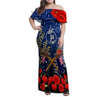 Anzac Family Matching Off Shoulder Maxi Dress and Hawaiian Shirt Australia Aboriginal Mix New Zealand Slouch Hats LT7 Mom's Dress Blue - Polynesian Pride