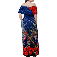 Anzac Family Matching Off Shoulder Maxi Dress and Hawaiian Shirt Australia Aboriginal Mix New Zealand Slouch Hats LT7 - Polynesian Pride