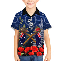 Anzac Family Matching Off Shoulder Short Dress and Hawaiian Shirt Australia Aboriginal Mix New Zealand Slouch Hats LT7 Son's Shirt Blue - Polynesian Pride