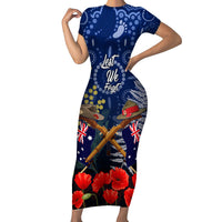 Anzac Family Matching Short Sleeve Bodycon Dress and Hawaiian Shirt Australia Aboriginal Mix New Zealand Slouch Hats LT7 Mom's Dress Blue - Polynesian Pride