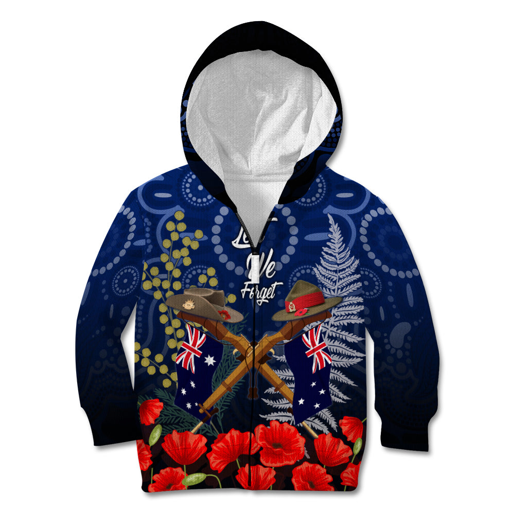 Anzac Kid Hoodie Australia Aboriginal Mix New Zealand Slouch Hats LT7 Zip Hoodie Blue - Polynesian Pride