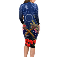 Anzac Long Sleeve Bodycon Dress Australia Aboriginal Mix New Zealand Slouch Hats LT7 - Polynesian Pride