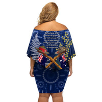 Anzac Off Shoulder Short Dress Australia Aboriginal Mix New Zealand Slouch Hats LT7 - Polynesian Pride