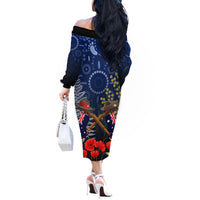 Anzac Off The Shoulder Long Sleeve Dress Australia Aboriginal Mix New Zealand Slouch Hats LT7 - Polynesian Pride
