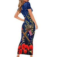 Anzac Short Sleeve Bodycon Dress Australia Aboriginal Mix New Zealand Slouch Hats LT7 - Polynesian Pride