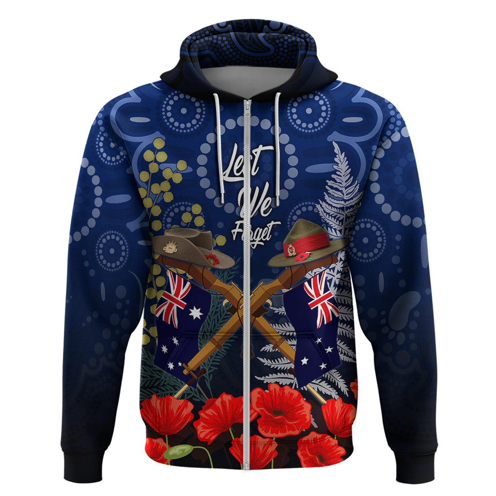 Anzac Zip Hoodie Australia Aboriginal Mix New Zealand Slouch Hats LT7 Zip Hoodie Blue - Polynesian Pride