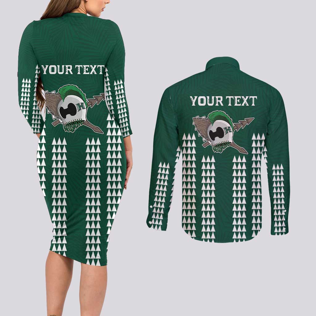Hawaii Rainbow Warriors Personalized Couples Matching Long Sleeve Bodycon Dress and Long Sleeve Button Shirt Kakau Ikaika Laau Pama LT7 - Polynesian Pride