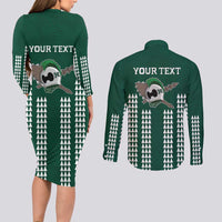 Hawaii Rainbow Warriors Personalized Couples Matching Long Sleeve Bodycon Dress and Long Sleeve Button Shirt Kakau Ikaika Laau Pama LT7 - Polynesian Pride