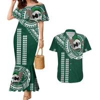 Hawaii Rainbow Warriors Personalized Couples Matching Mermaid Dress and Hawaiian Shirt Kakau Ikaika Laau Pama LT7 Green - Polynesian Pride