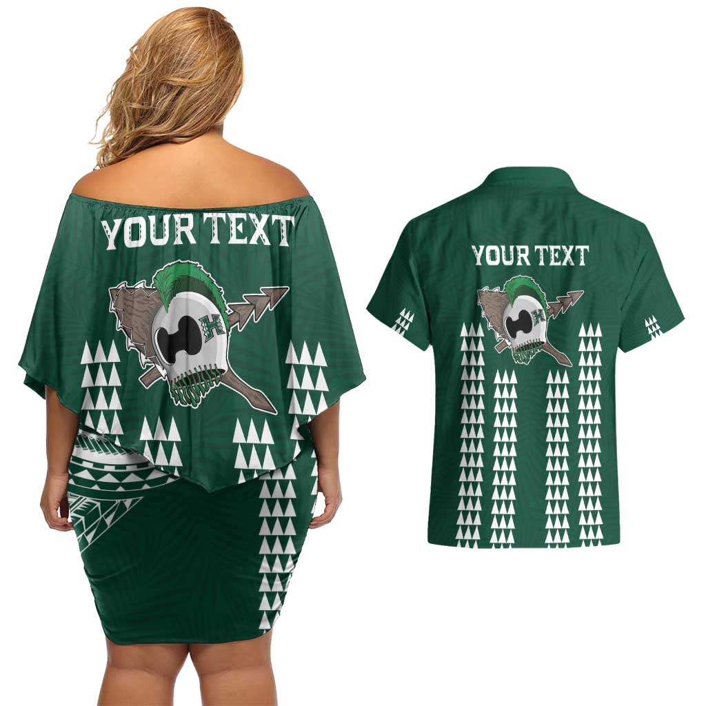 Hawaii Rainbow Warriors Personalized Couples Matching Off Shoulder Short Dress and Hawaiian Shirt Kakau Ikaika Laau Pama LT7 - Polynesian Pride