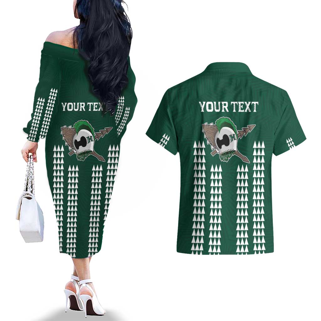 Hawaii Rainbow Warriors Personalized Couples Matching Off The Shoulder Long Sleeve Dress and Hawaiian Shirt Kakau Ikaika Laau Pama LT7 - Polynesian Pride