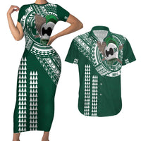 Hawaii Rainbow Warriors Personalized Couples Matching Short Sleeve Bodycon Dress and Hawaiian Shirt Kakau Ikaika Laau Pama LT7 Green - Polynesian Pride