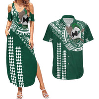 Hawaii Rainbow Warriors Personalized Couples Matching Summer Maxi Dress and Hawaiian Shirt Kakau Ikaika Laau Pama LT7 Green - Polynesian Pride
