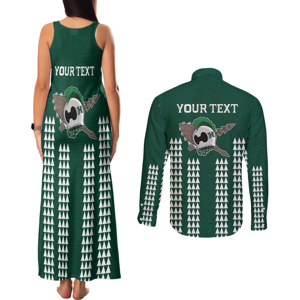 Hawaii Rainbow Warriors Personalized Couples Matching Tank Maxi Dress and Long Sleeve Button Shirt Kakau Ikaika Laau Pama LT7 - Polynesian Pride