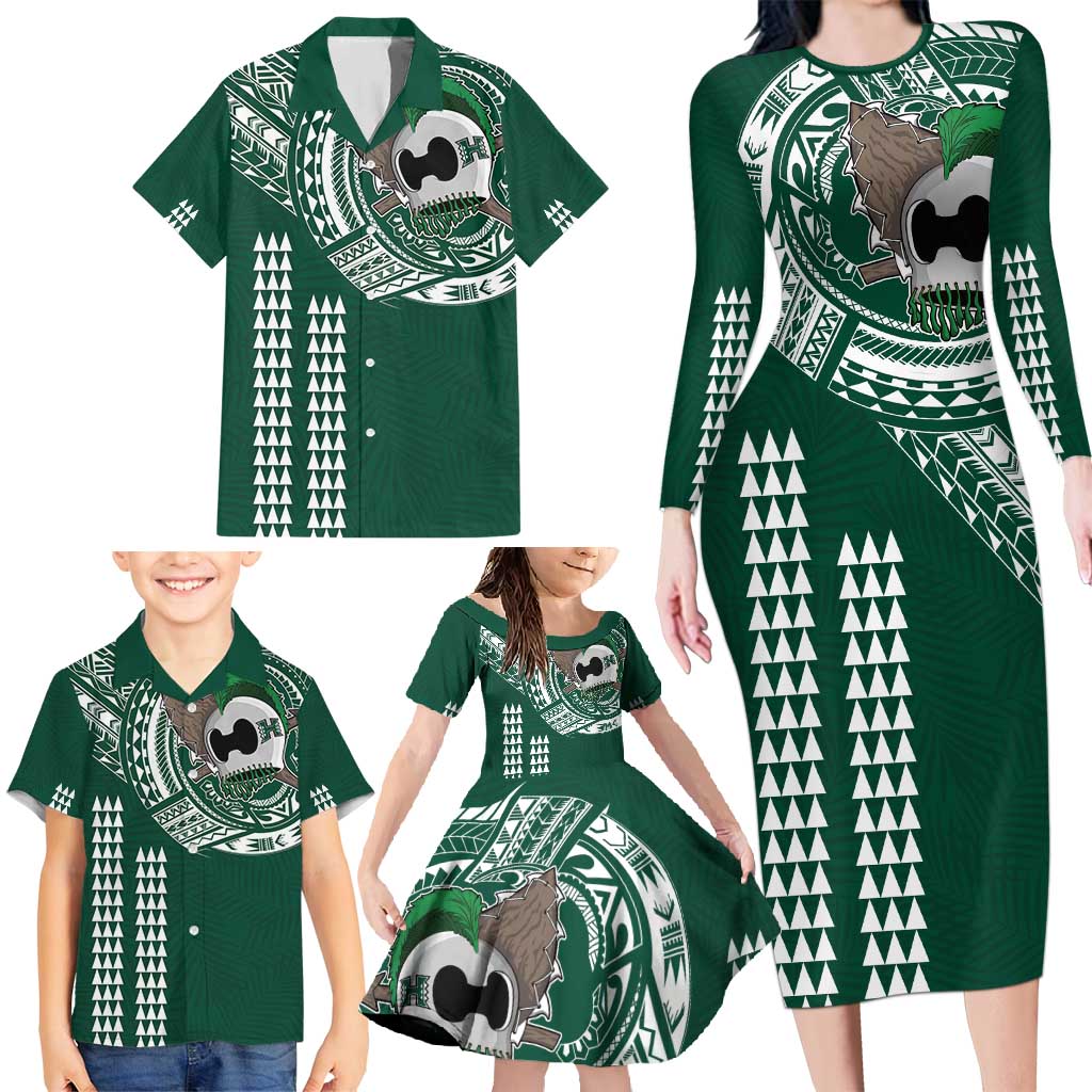 Hawaii Rainbow Warriors Personalized Family Matching Long Sleeve Bodycon Dress and Hawaiian Shirt Kakau Ikaika Laau Pama LT7 - Polynesian Pride