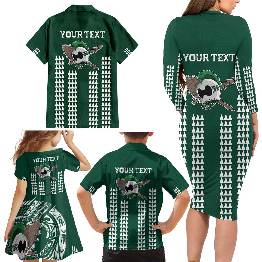 Hawaii Rainbow Warriors Personalized Family Matching Long Sleeve Bodycon Dress and Hawaiian Shirt Kakau Ikaika Laau Pama LT7 - Polynesian Pride