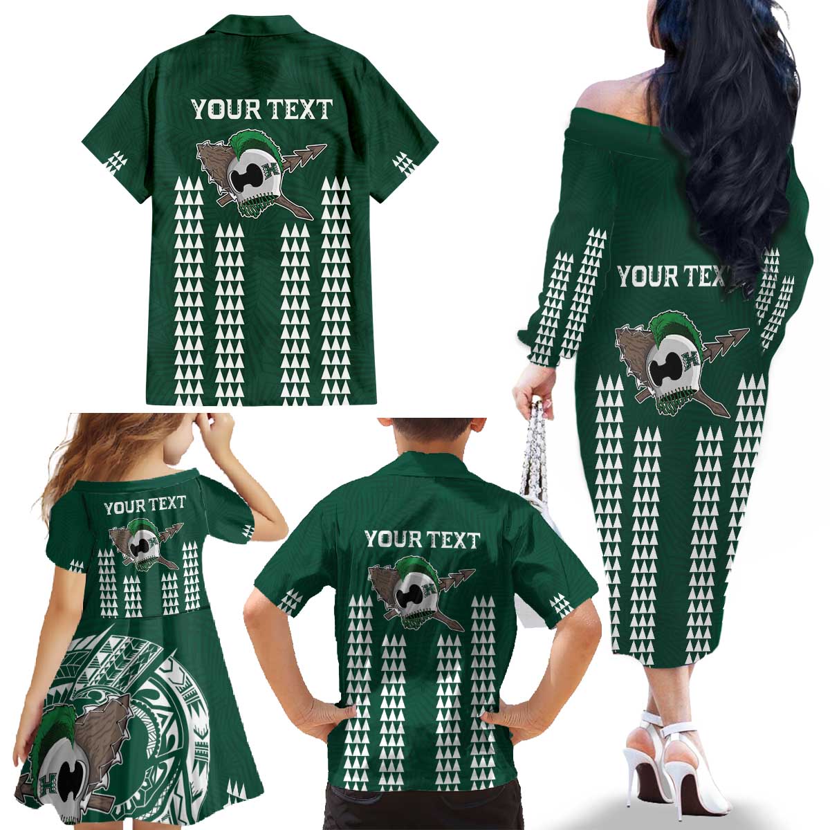 Hawaii Rainbow Warriors Personalized Family Matching Off The Shoulder Long Sleeve Dress and Hawaiian Shirt Kakau Ikaika Laau Pama LT7 - Polynesian Pride