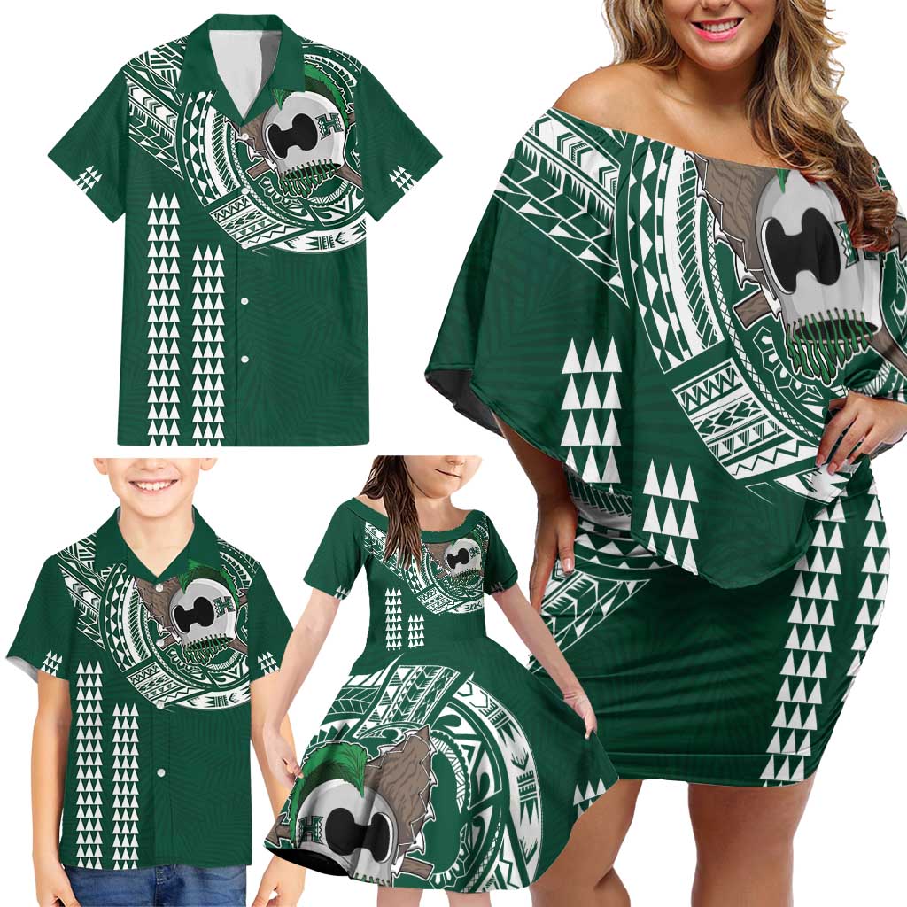 Hawaii Rainbow Warriors Personalized Family Matching Off Shoulder Short Dress and Hawaiian Shirt Kakau Ikaika Laau Pama LT7 - Polynesian Pride
