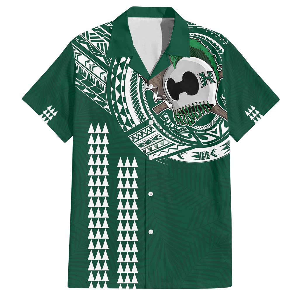 Hawaii Rainbow Warriors Personalized Family Matching Puletasi and Hawaiian Shirt Kakau Ikaika Laau Pama LT7 Dad's Shirt - Short Sleeve Green - Polynesian Pride