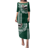 Hawaii Rainbow Warriors Personalized Family Matching Puletasi and Hawaiian Shirt Kakau Ikaika Laau Pama LT7 Mom's Dress Green - Polynesian Pride
