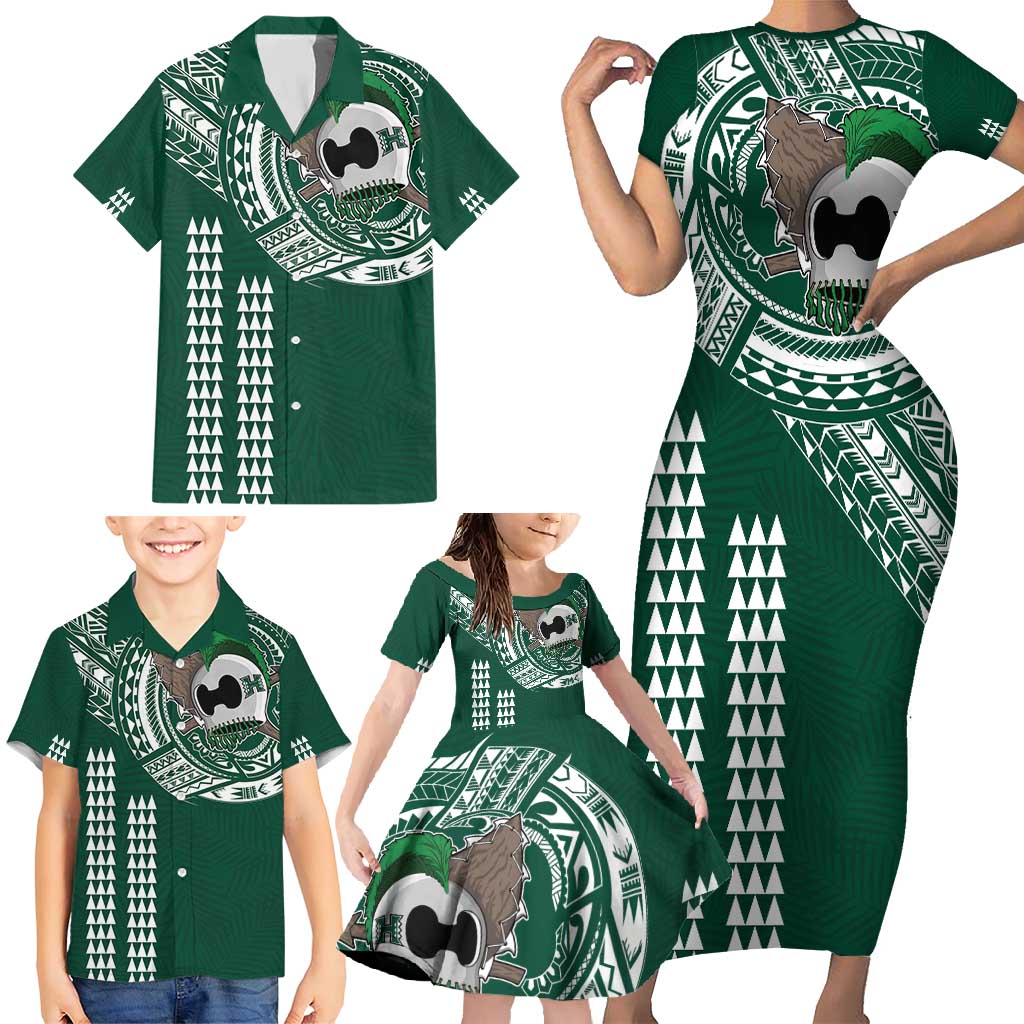 Hawaii Rainbow Warriors Personalized Family Matching Short Sleeve Bodycon Dress and Hawaiian Shirt Kakau Ikaika Laau Pama LT7 - Polynesian Pride