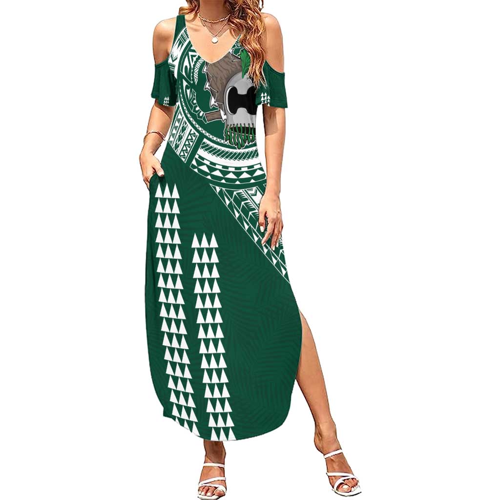 Hawaii Rainbow Warriors Personalized Family Matching Summer Maxi Dress and Hawaiian Shirt Kakau Ikaika Laau Pama LT7 Mom's Dress Green - Polynesian Pride