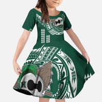 Hawaii Rainbow Warriors Personalized Kid Short Sleeve Dress Kakau Ikaika Laau Pama LT7 KID Green - Polynesian Pride