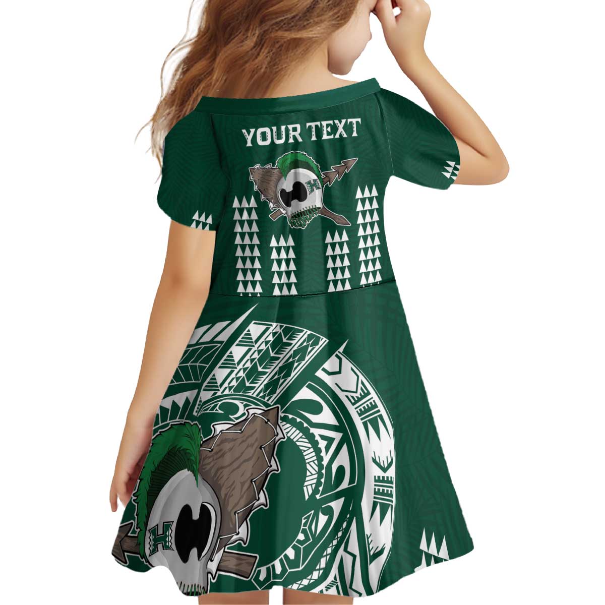 Hawaii Rainbow Warriors Personalized Kid Short Sleeve Dress Kakau Ikaika Laau Pama LT7 - Polynesian Pride