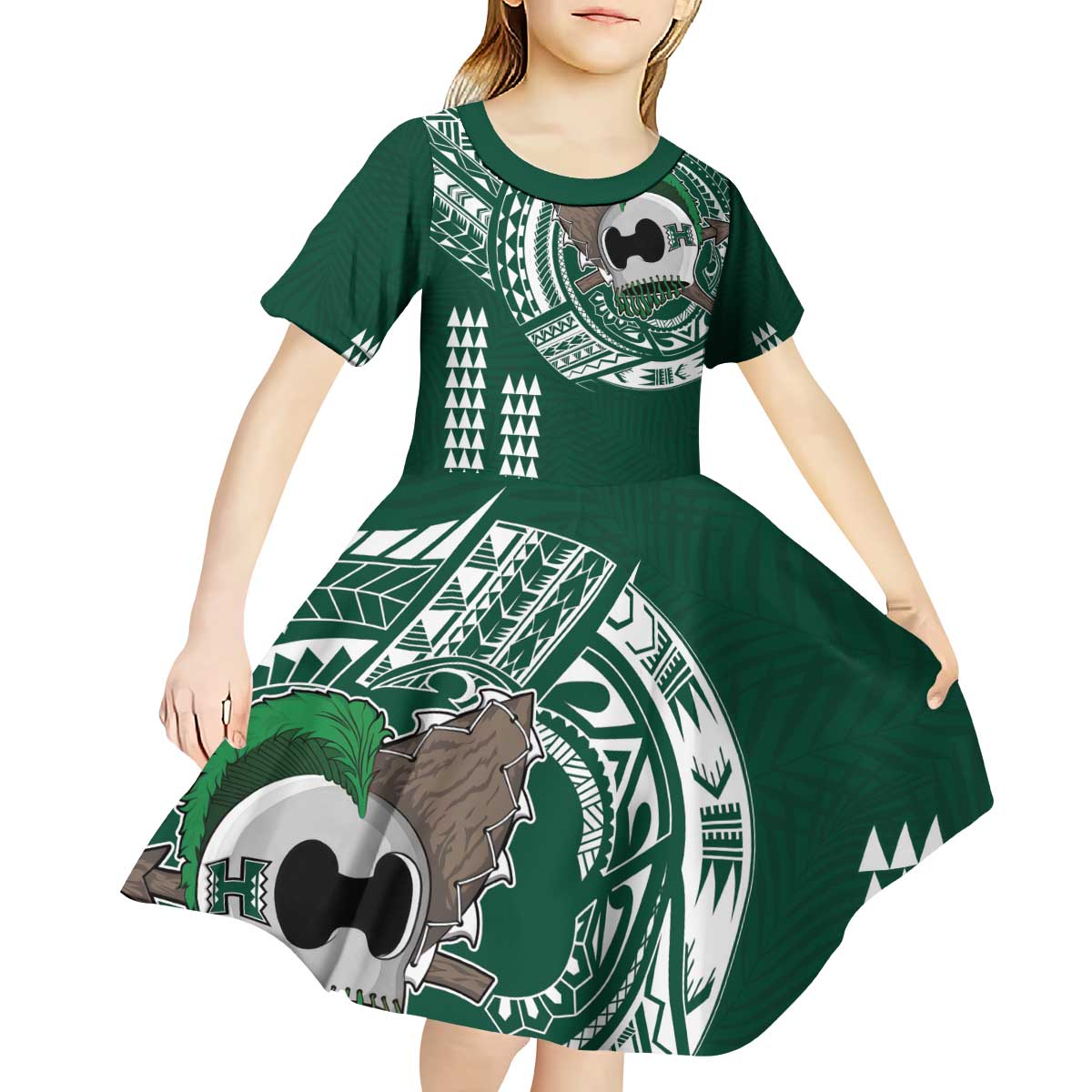 Hawaii Rainbow Warriors Personalized Kid Short Sleeve Dress Kakau Ikaika Laau Pama LT7 - Polynesian Pride