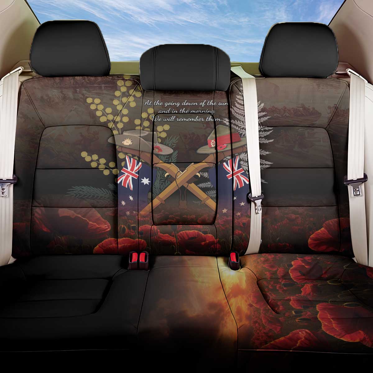 Australia - New Zealand ANZAC Back Car Seat Cover Gallipoli ANZAC Cove Landing LT7 One Size Black - Polynesian Pride