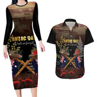 Australia - New Zealand ANZAC Couples Matching Long Sleeve Bodycon Dress and Hawaiian Shirt Gallipoli ANZAC Cove Landing LT7 Black - Polynesian Pride