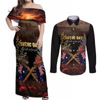 Australia - New Zealand ANZAC Couples Matching Off Shoulder Maxi Dress and Long Sleeve Button Shirt Gallipoli ANZAC Cove Landing LT7 Black - Polynesian Pride