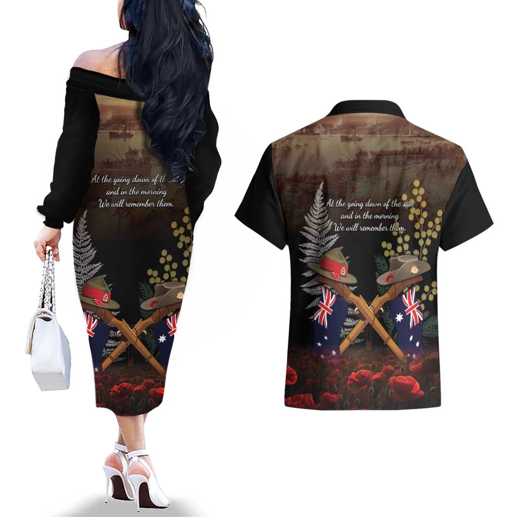 Australia - New Zealand ANZAC Couples Matching Off The Shoulder Long Sleeve Dress and Hawaiian Shirt Gallipoli ANZAC Cove Landing LT7 - Polynesian Pride